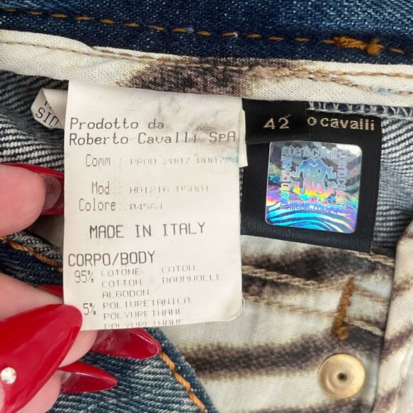 Roberto Cavalli Denim Silk Lined Animal Zebra Print Jean Shorts Size EU 42 - Picture 8 of 8